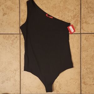 SPANX Black Ribbed One-Shoulder Bodysuit